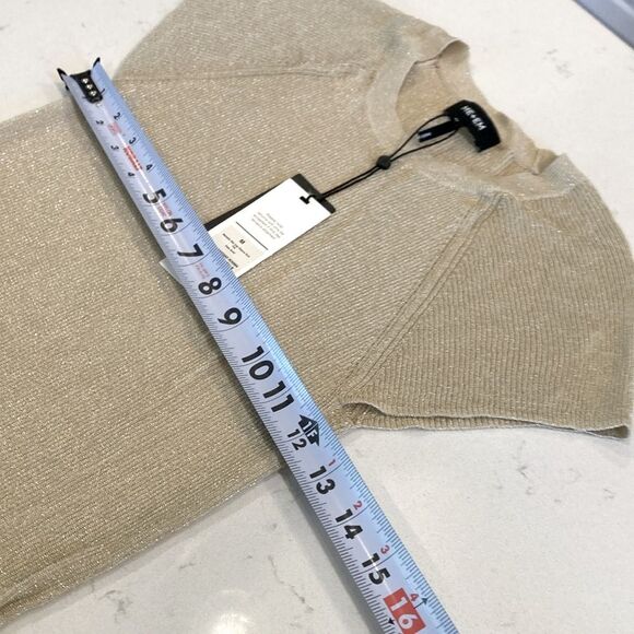 NEW ME+EM Metallic Ribbed Cap Sleeve knit Tee Shirt Top pale cold Size Medium - Picture 9 of 9